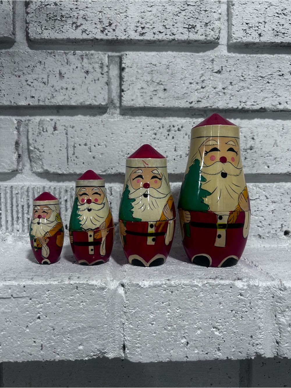 Santa Claus Wooden Nesting Dolls Set of 4 – Hand Painted Christmas Decor